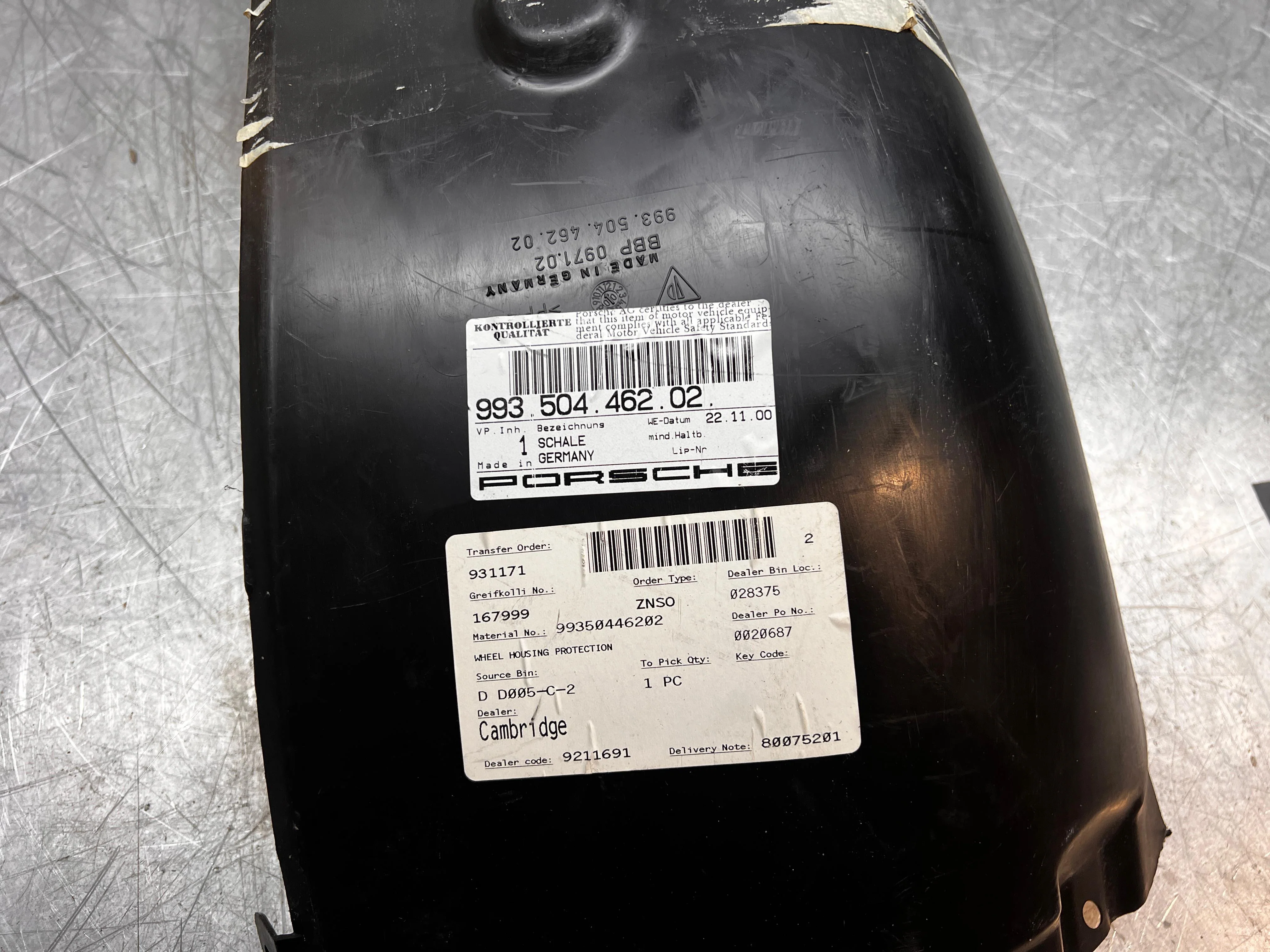 New Genuine Porsche 993 Wheel arch liner, Rear, front part 99350446202 NOS - Image 8