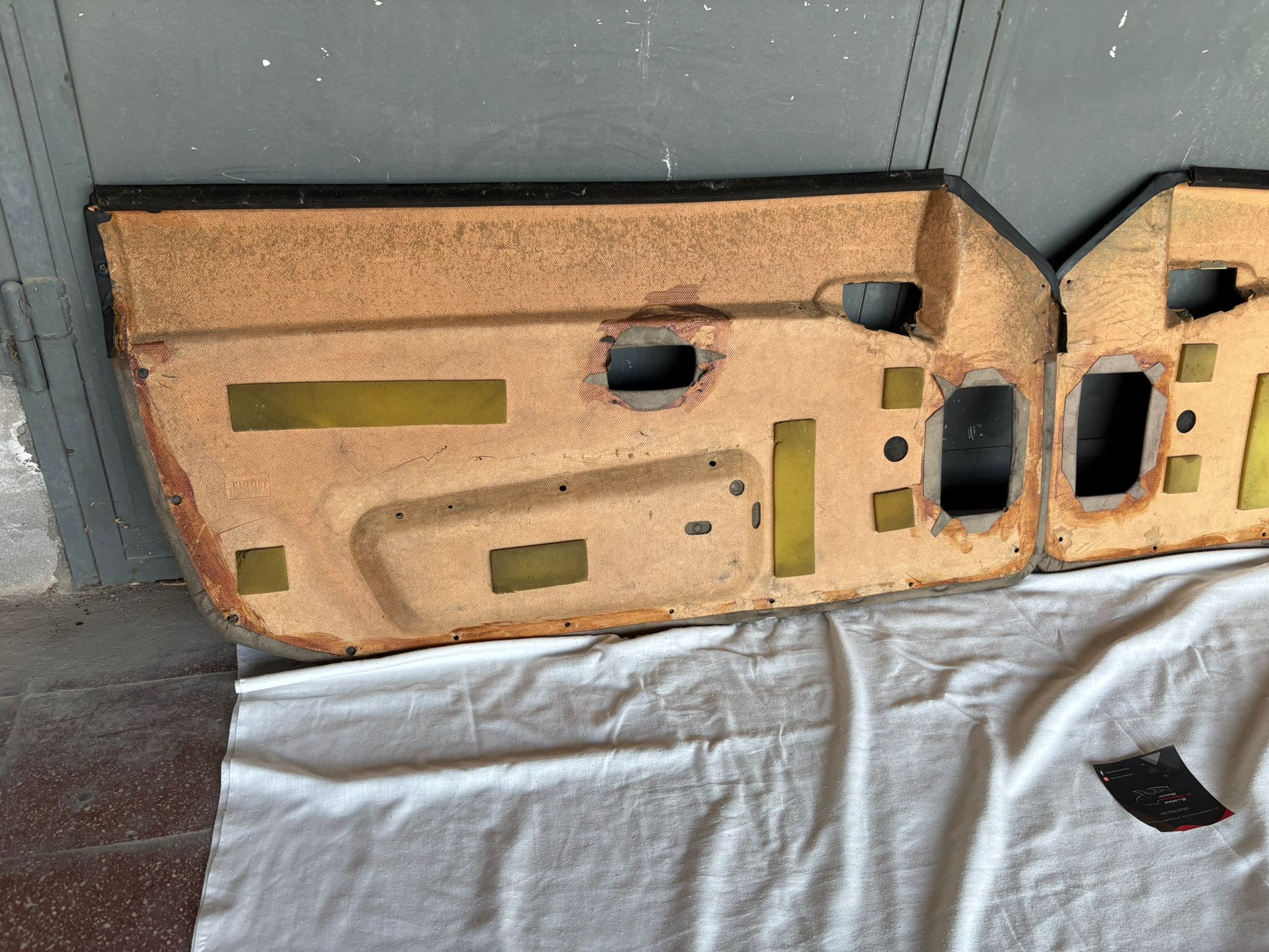 Pair Of Porsche 944 black/beige Porsche scripted fabric door cards 94455501701 94455501801 used, very nice condition. - Image 14