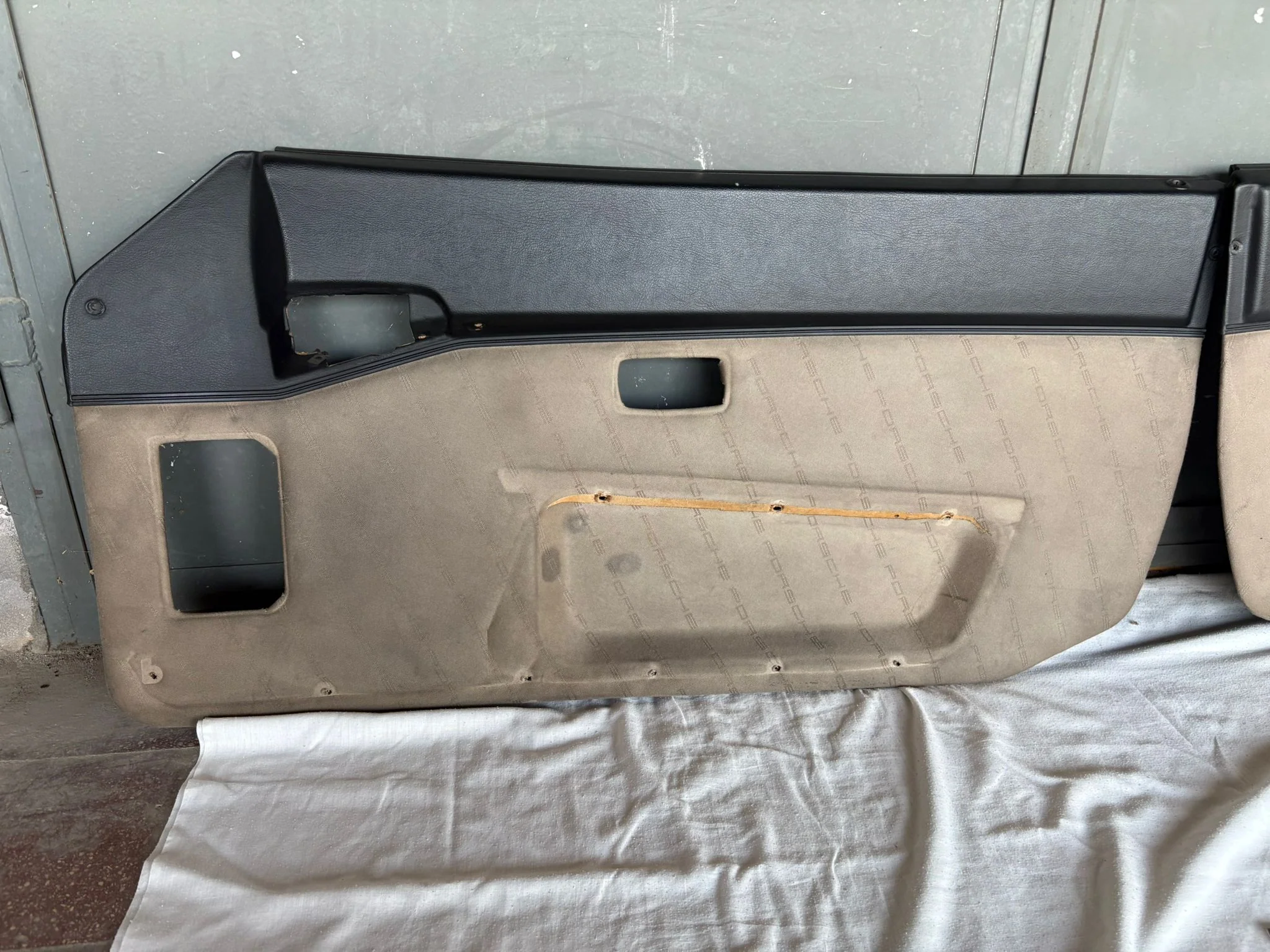 Pair Of Porsche 944 black/beige Porsche scripted fabric door cards 94455501701 94455501801 used, very nice condition. - Image 21