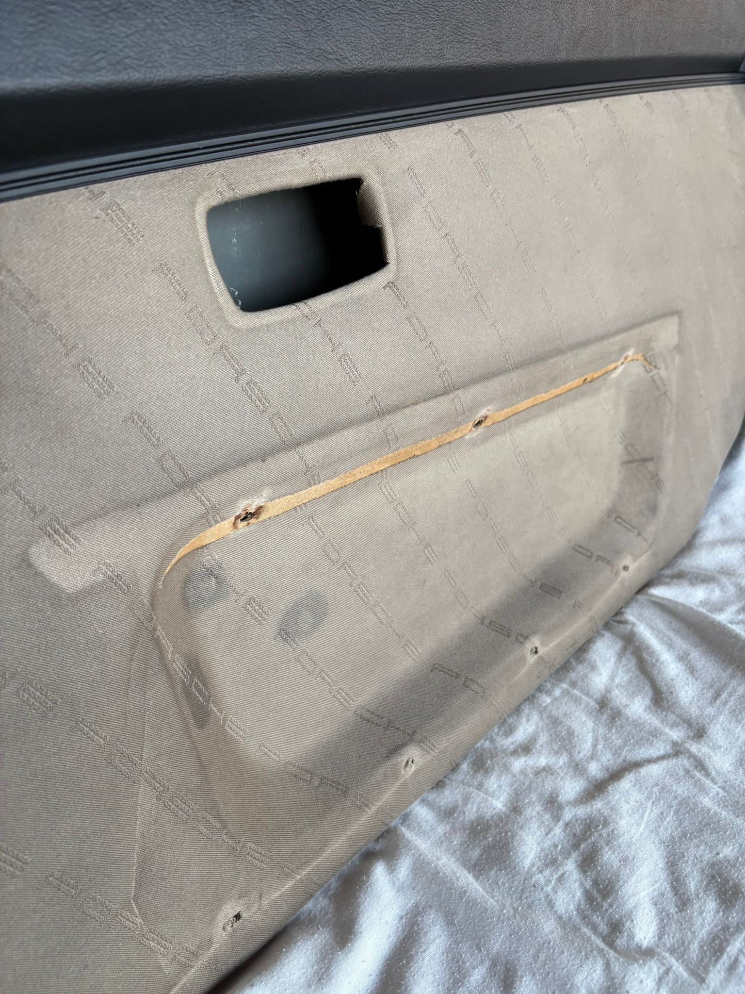 Pair Of Porsche 944 black/beige Porsche scripted fabric door cards 94455501701 94455501801 used, very nice condition. - Image 5