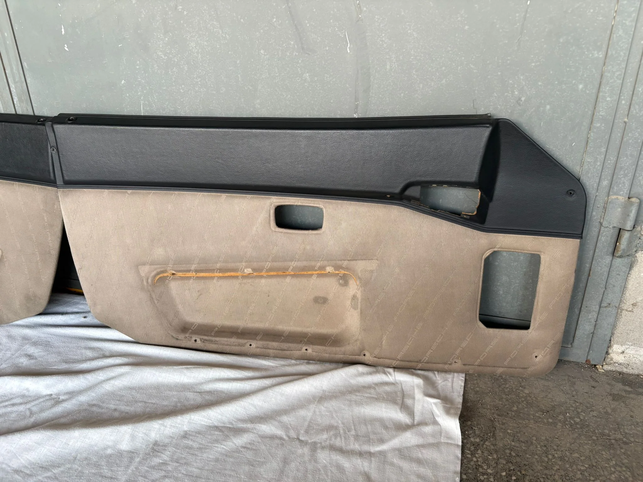 Pair Of Porsche 944 black/beige Porsche scripted fabric door cards 94455501701 94455501801 used, very nice condition. - Image 7