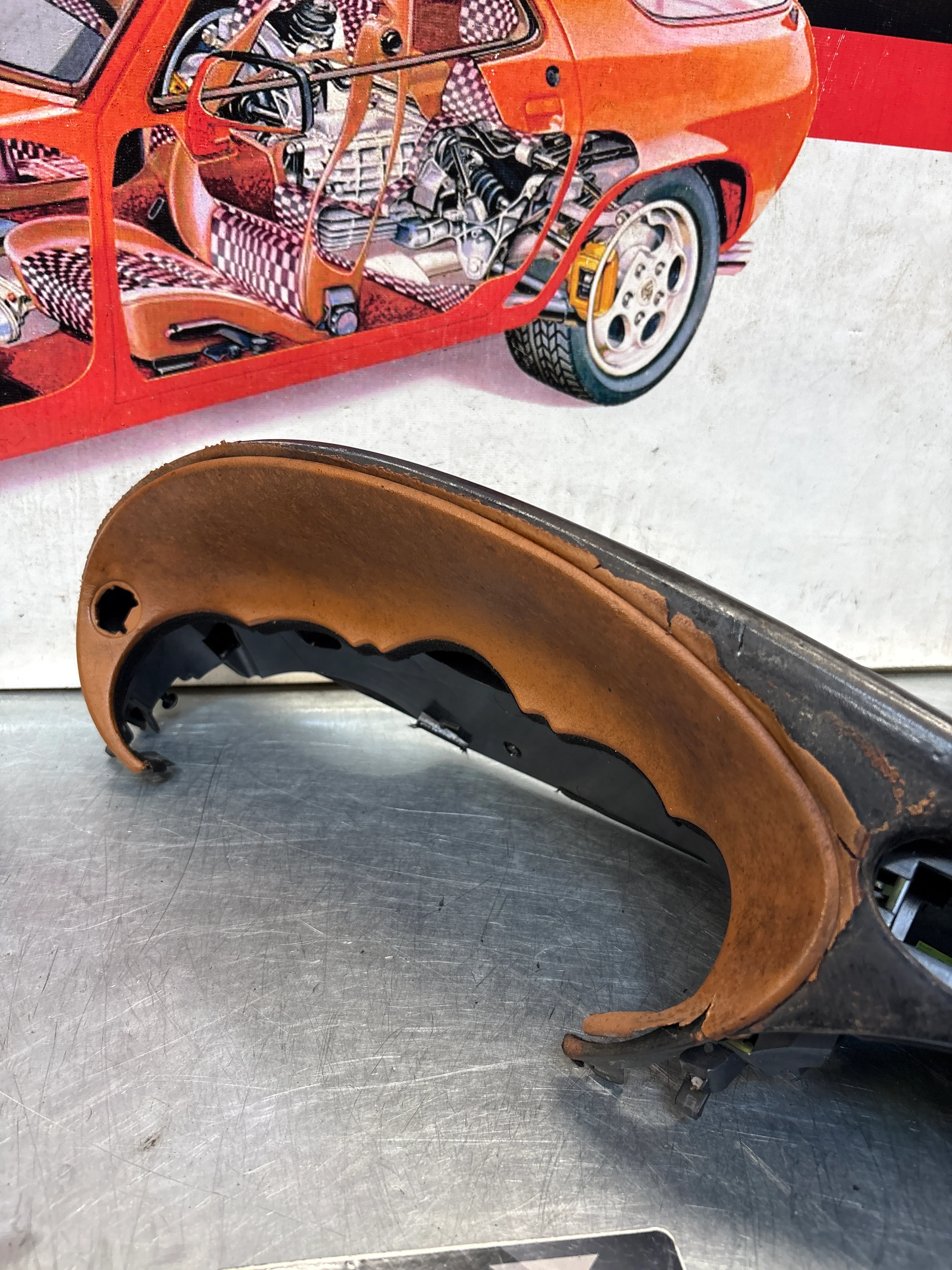 Porsche 911 996 dasboard cluster trim, used, black/brown 99655205902 - Image 3