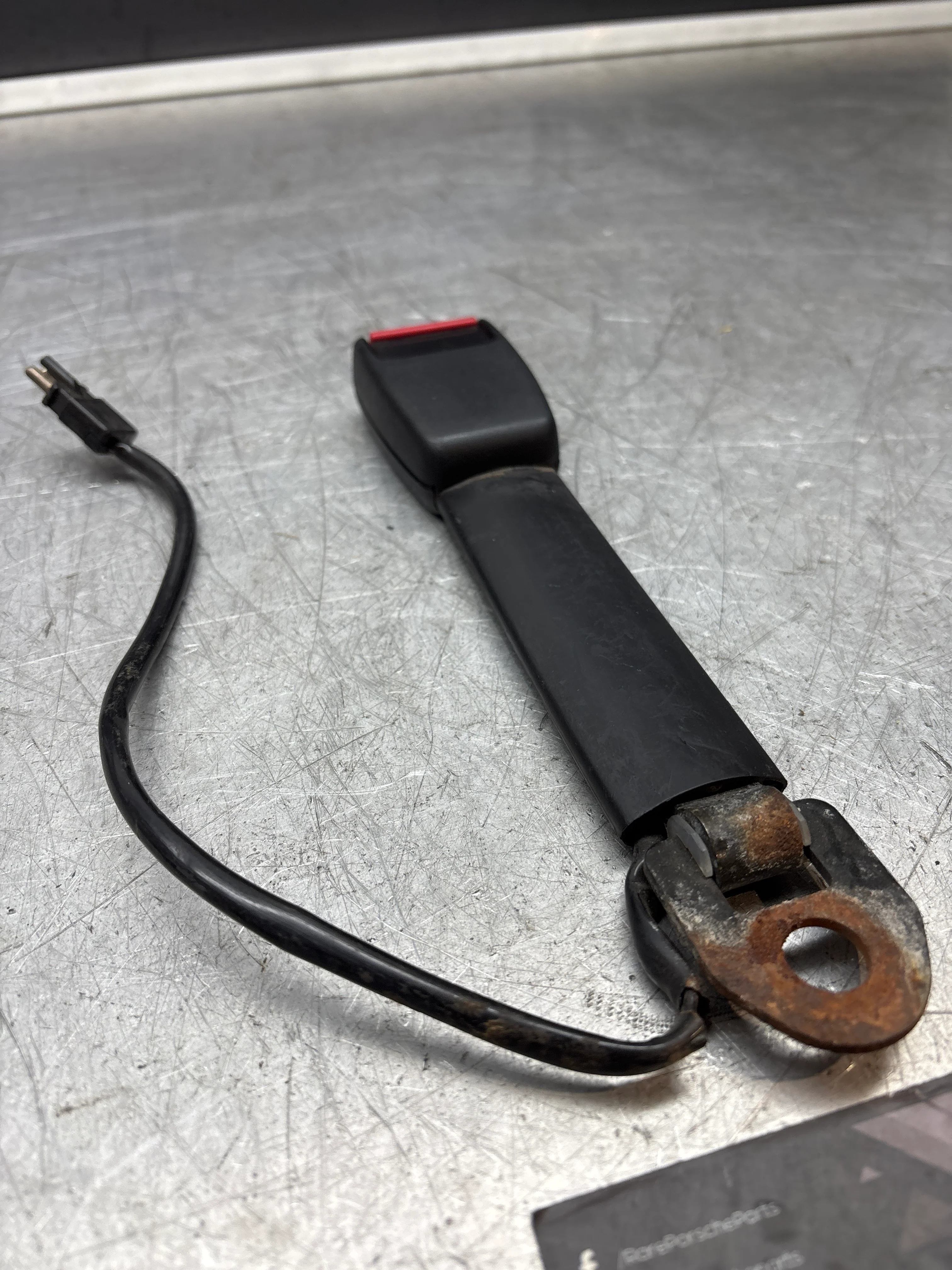 Porsche 924 944 seat belt anchor clasp retainer, with wire for console light 92880318311 used - Image 2