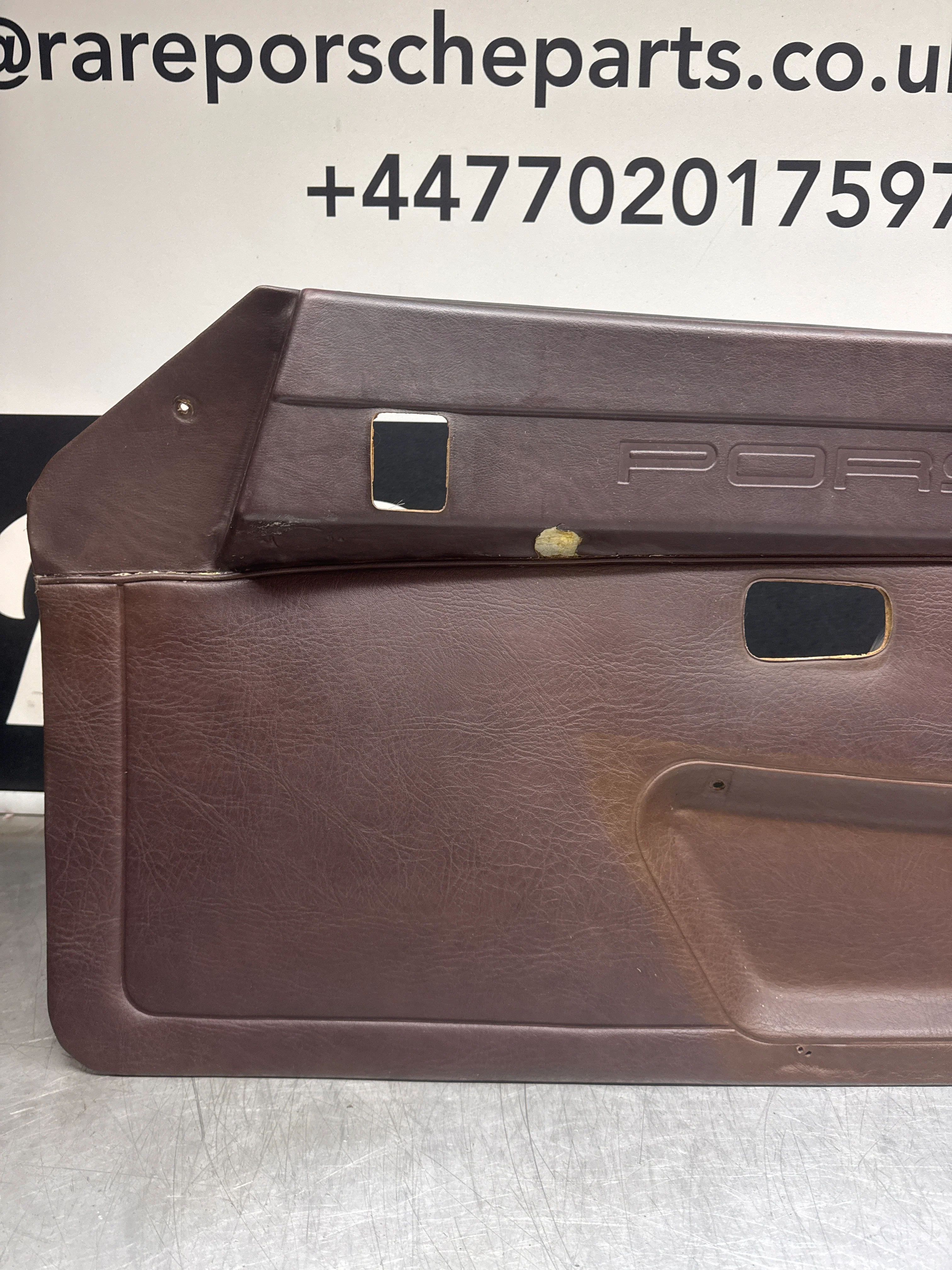 Porsche 924 / Early 944 Brown Script Door card. Left Hand Drive. Used. 478867011. Fibreglass repaired. - Image 2