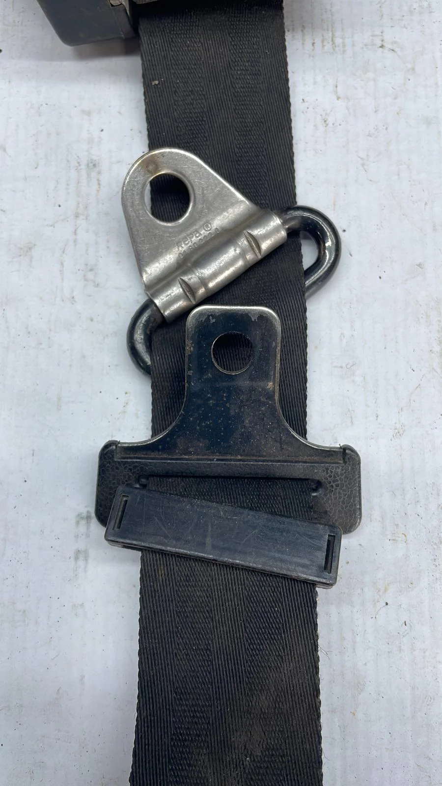 Used Porsche 924 front right seat belt with black metal hanger - Image 3
