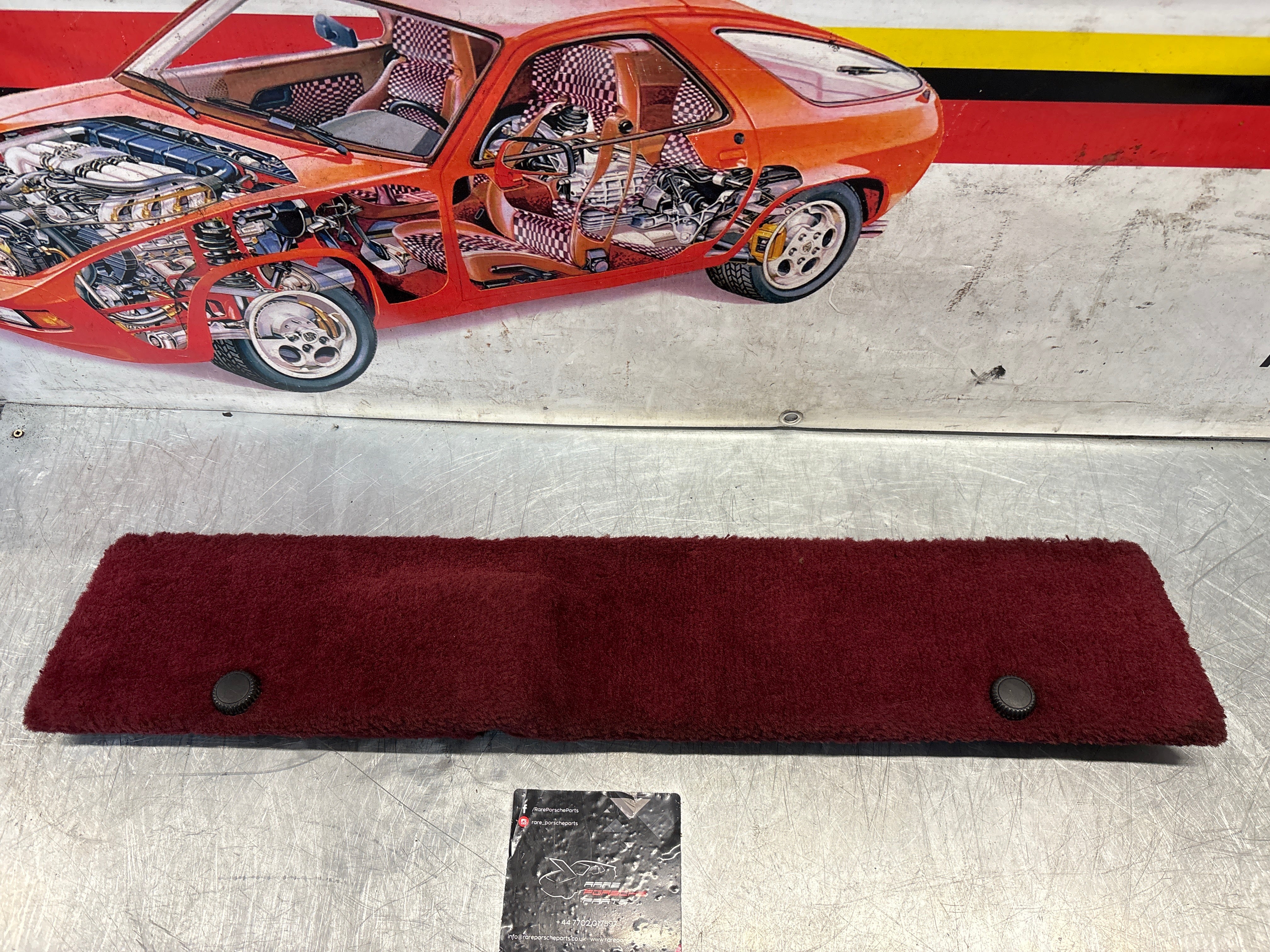 Porsche 928 burgundy carpeted Tool kit panel cover, used 92855118106 - Image 2