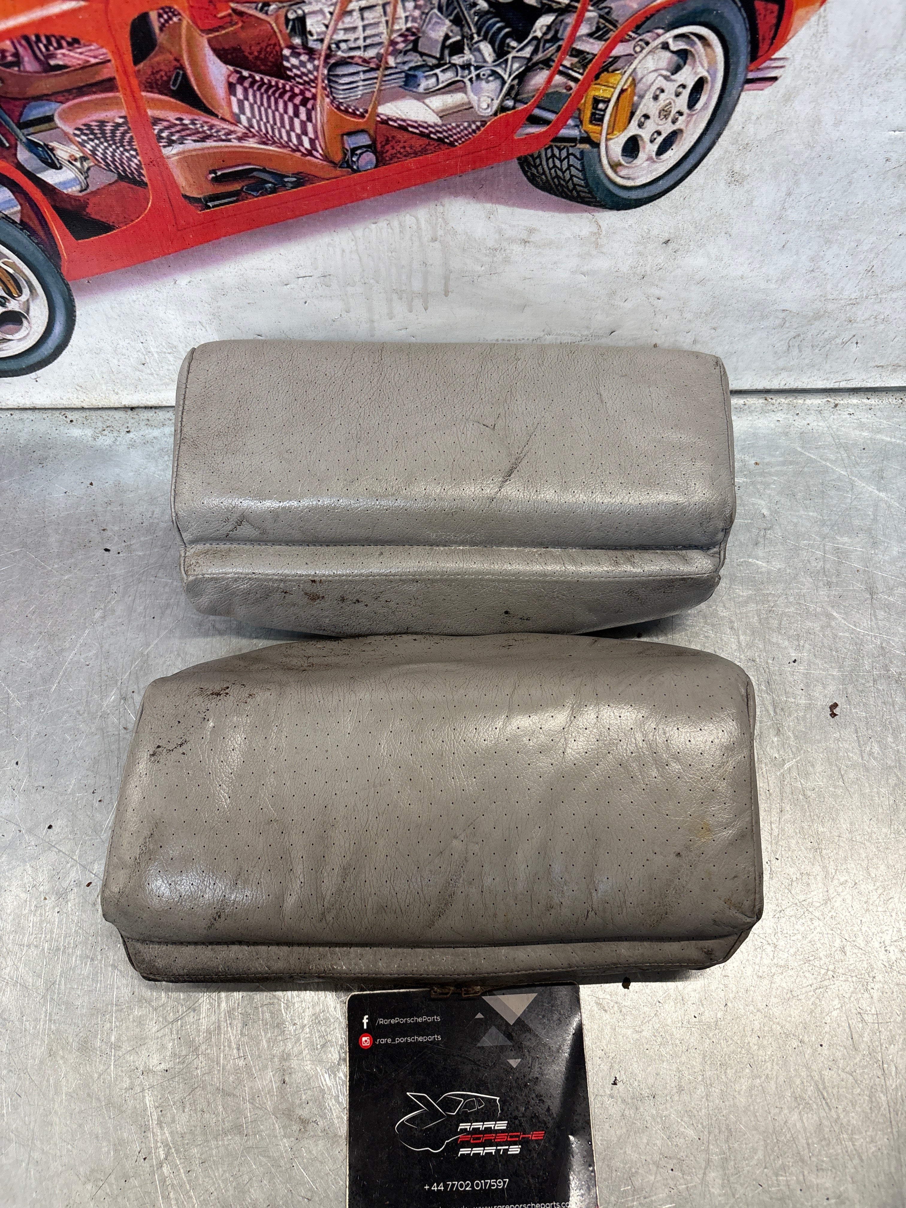 Porsche 928 rear left seat upper and middle cushion, leather, grey, used 92852204550 / 92852208751 - Image 2