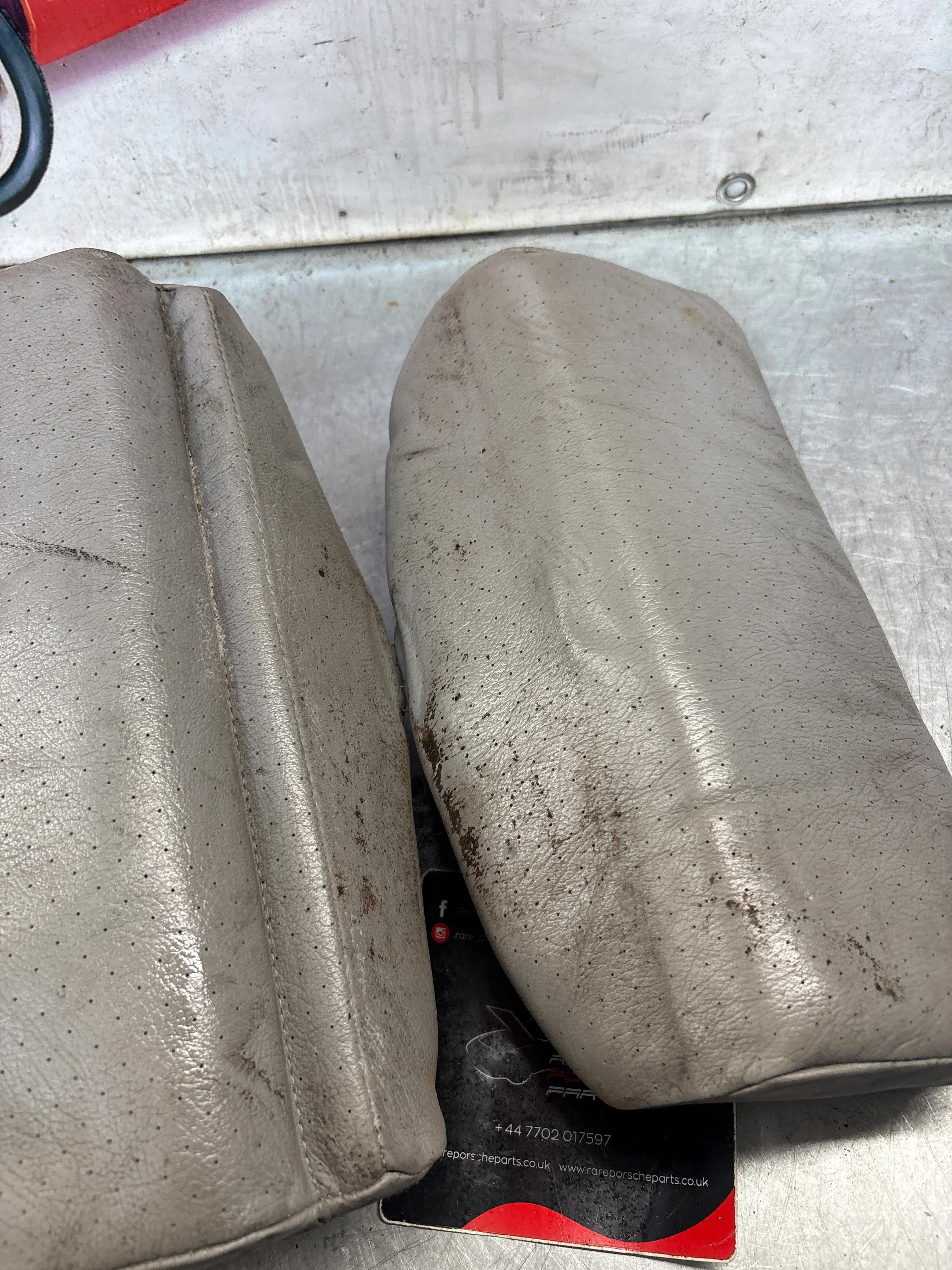 Porsche 928 rear left seat upper and middle cushion, leather, grey, used 92852204550 / 92852208751 - Image 5