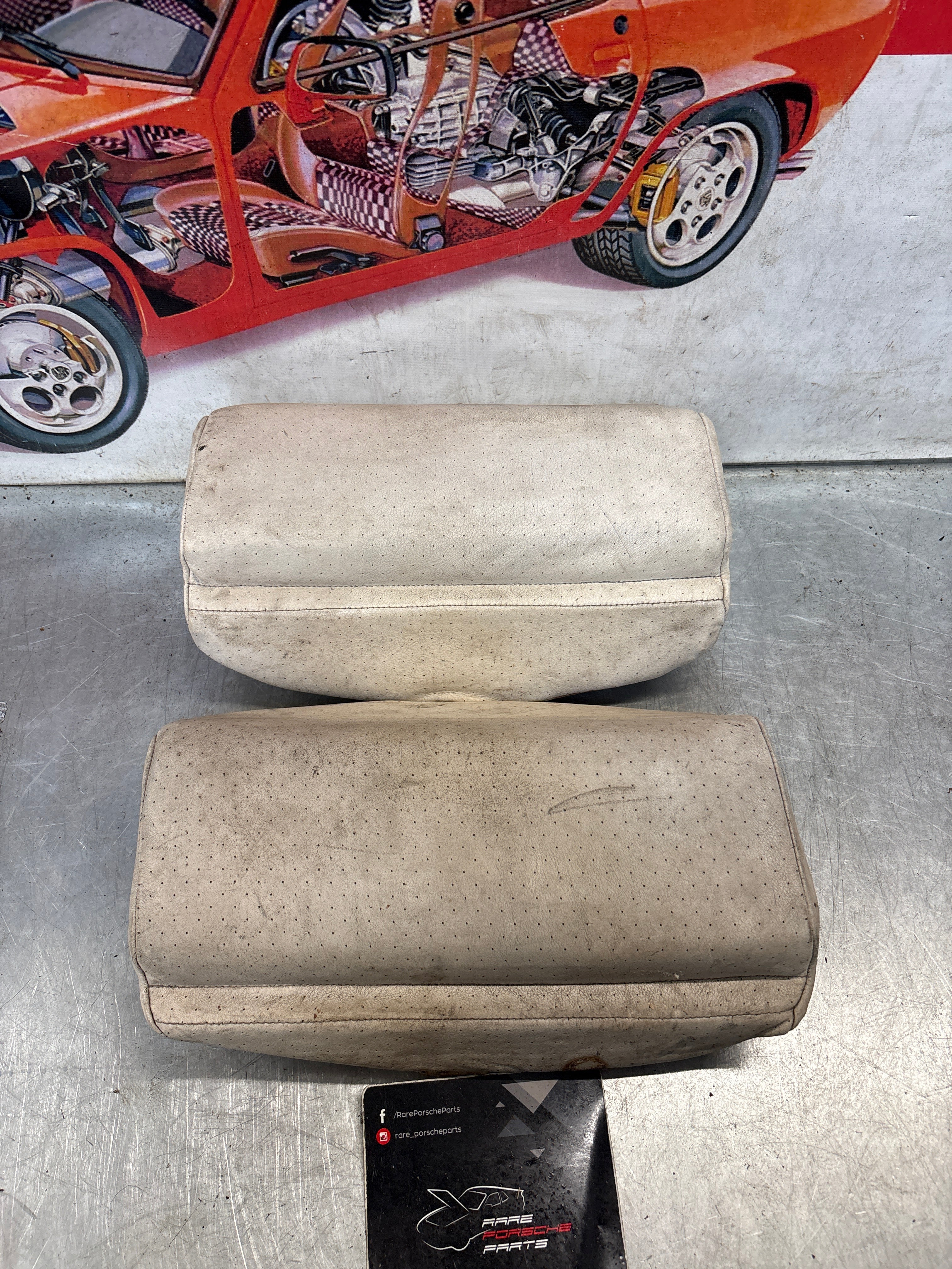 Porsche 928 rear left seat upper and middle cushion, leather, white, used 92852204550 / 92852208751 - Image 2