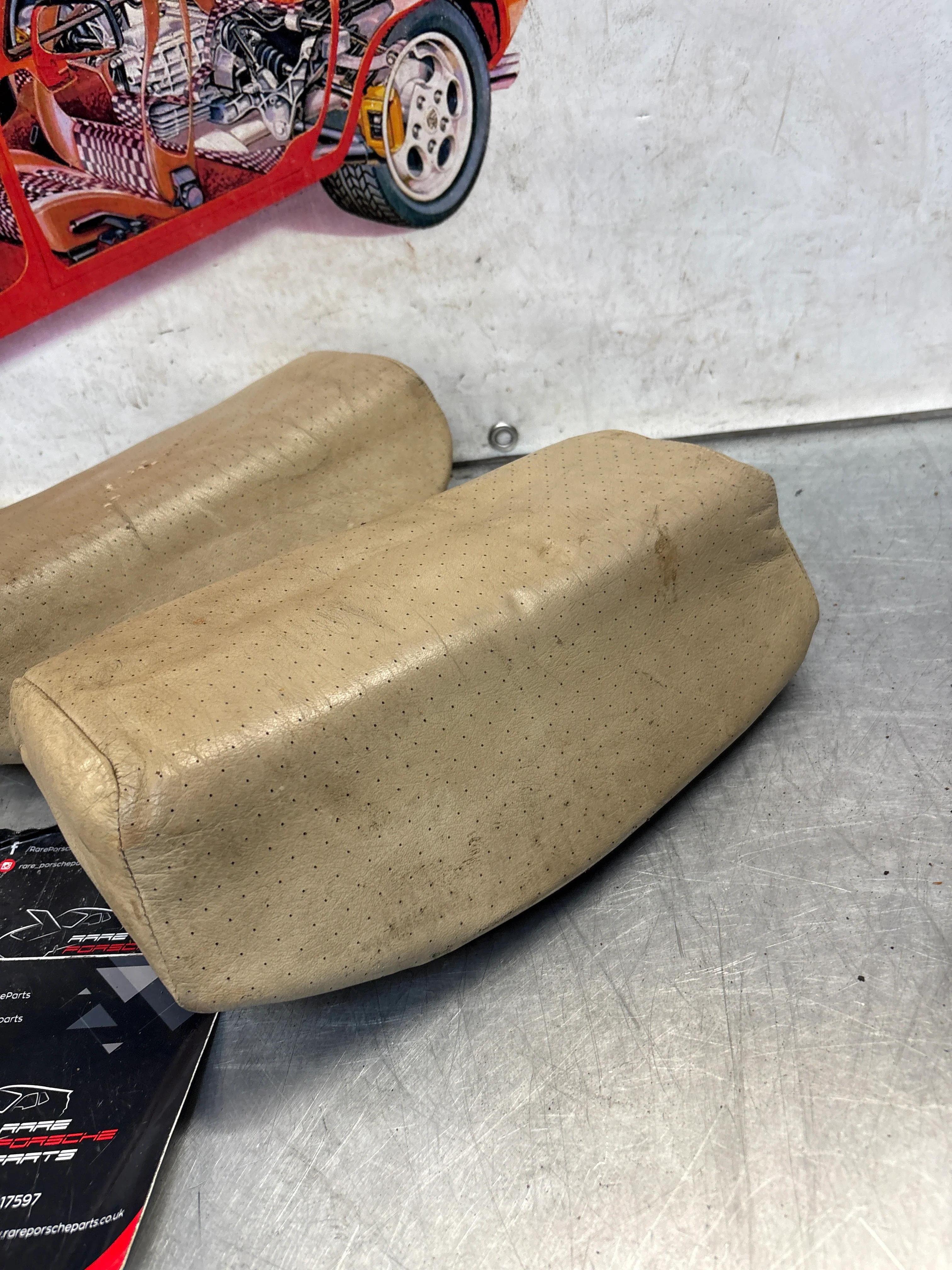 Porsche 928 rear right seat upper and middle cushion, leather, grey-beige, used 92852204650 / 92852208851 - Image 7