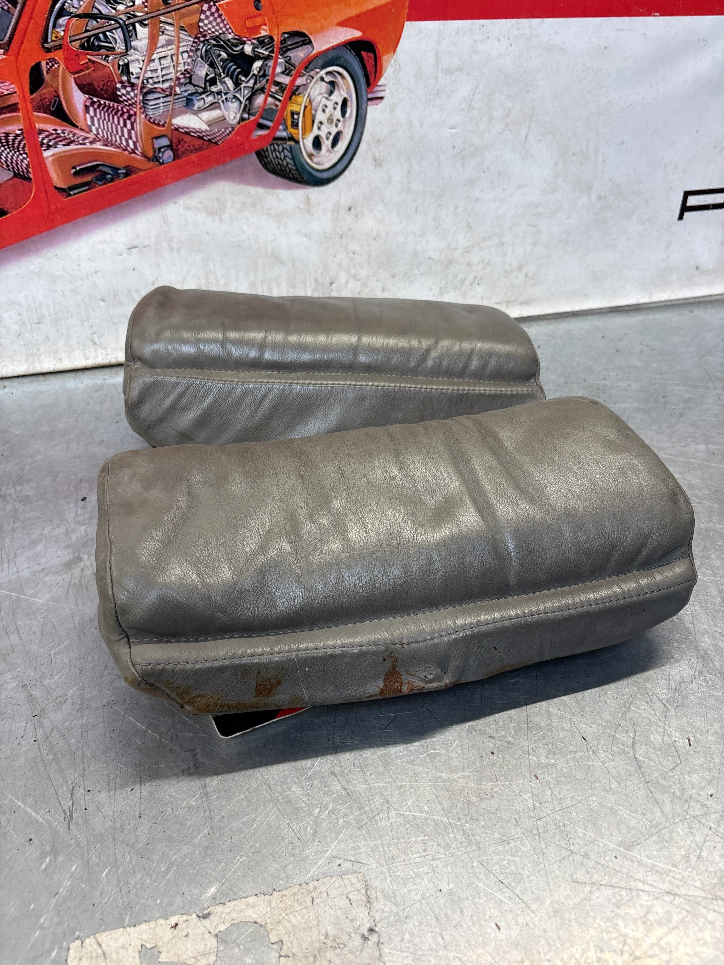 Porsche 928 rear right seat upper and middle cushion, leather, grey, used 92852204650 / 92852208851 - Image 5