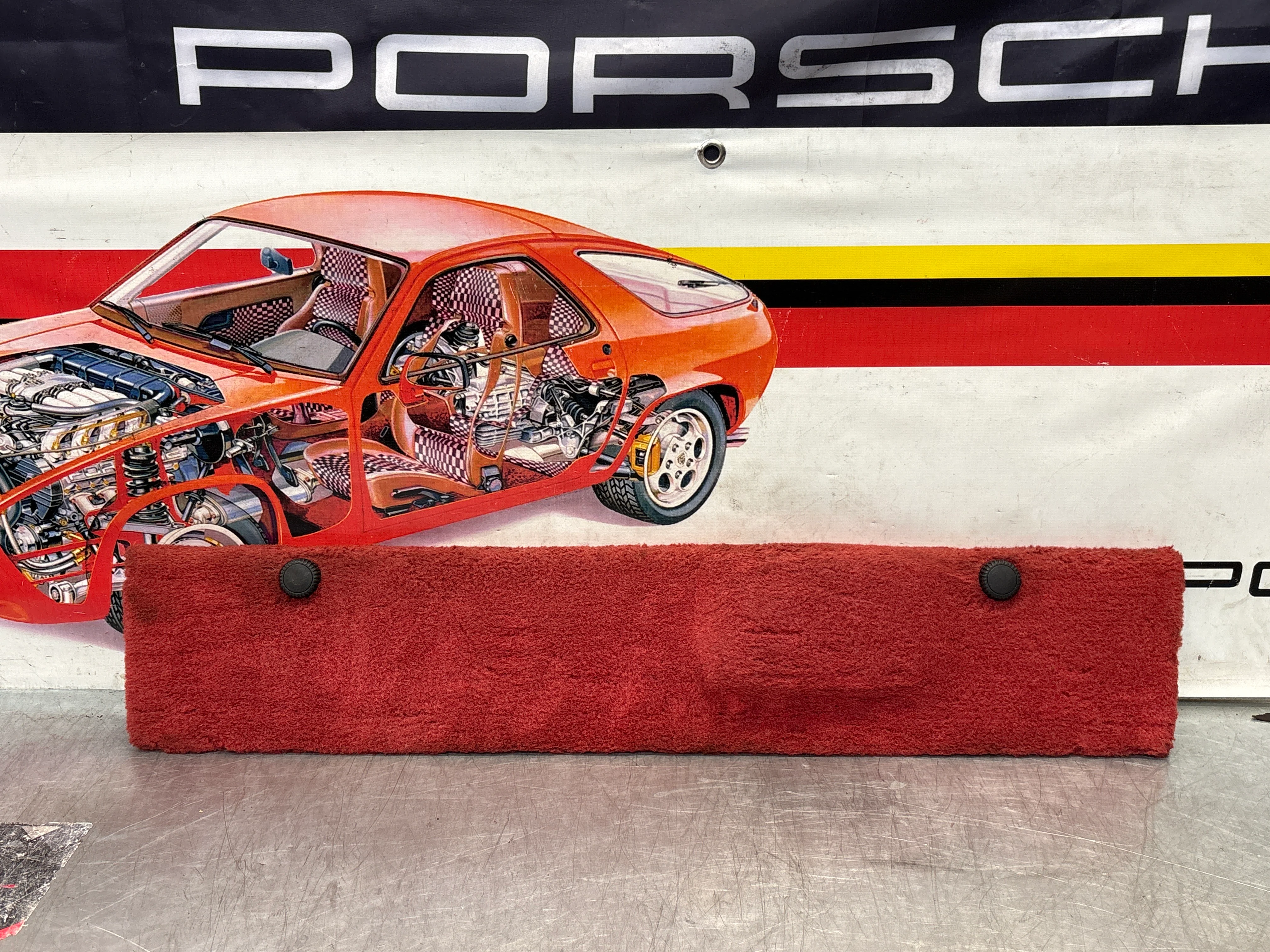 Porsche 928 can-can red carpeted Tool kit panel cover, used 92855118106 - Image 2