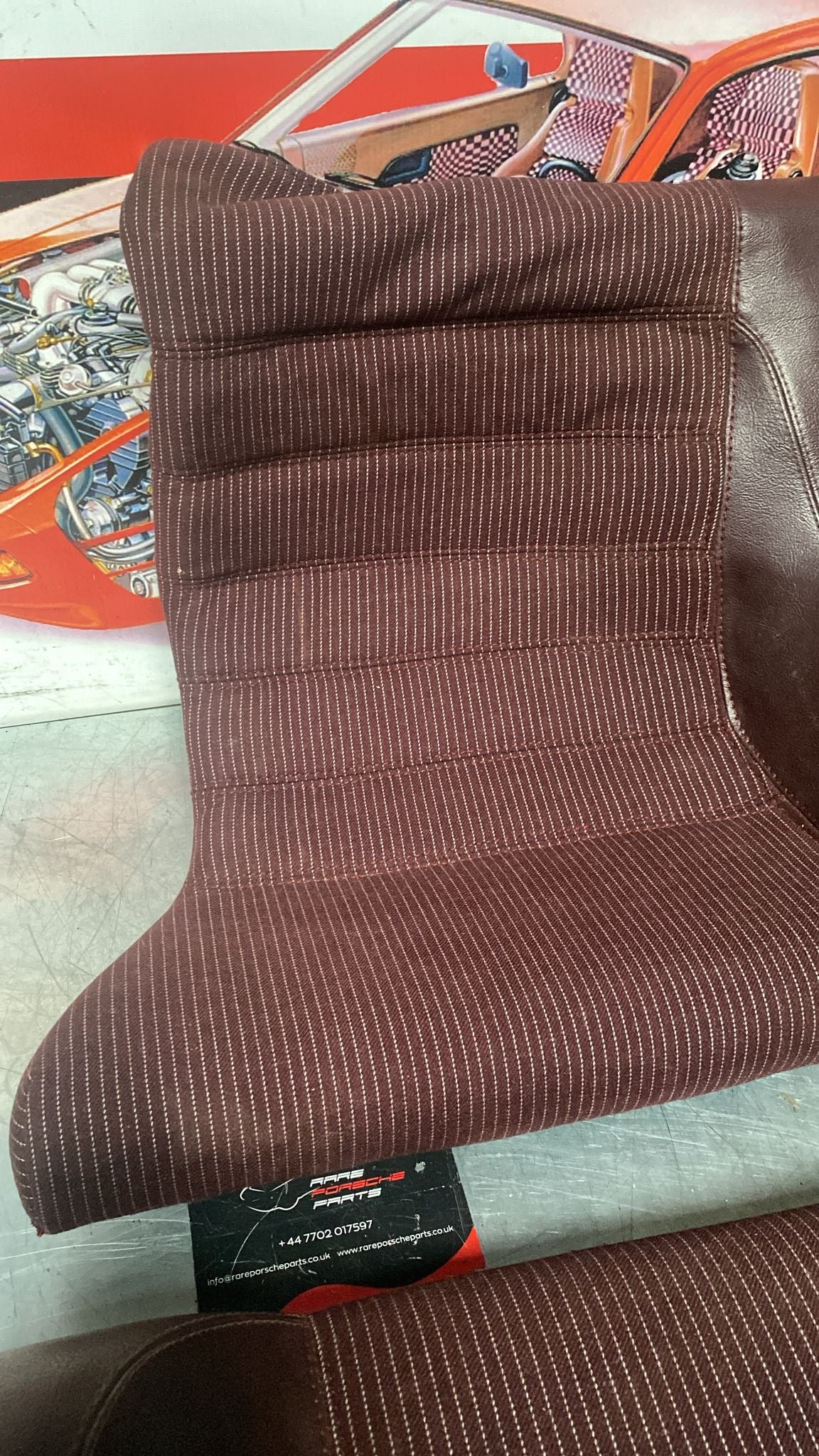 Porsche 944 924S refurbished rear seat, burgundy/white pinstripe - Image 5