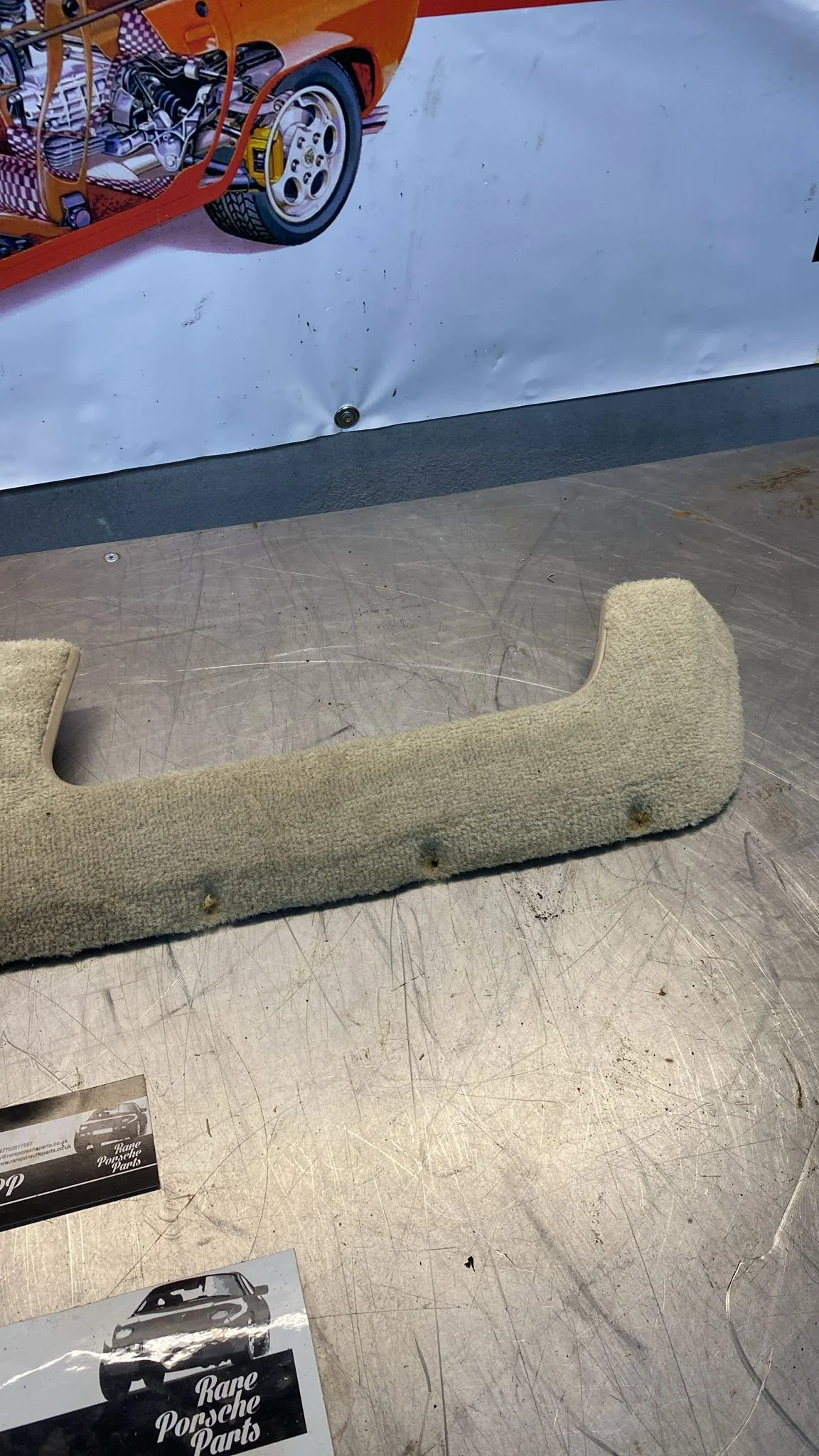Porsche 944 right front door carpeted lower pocket, beige, used 94455527400 - Image 7