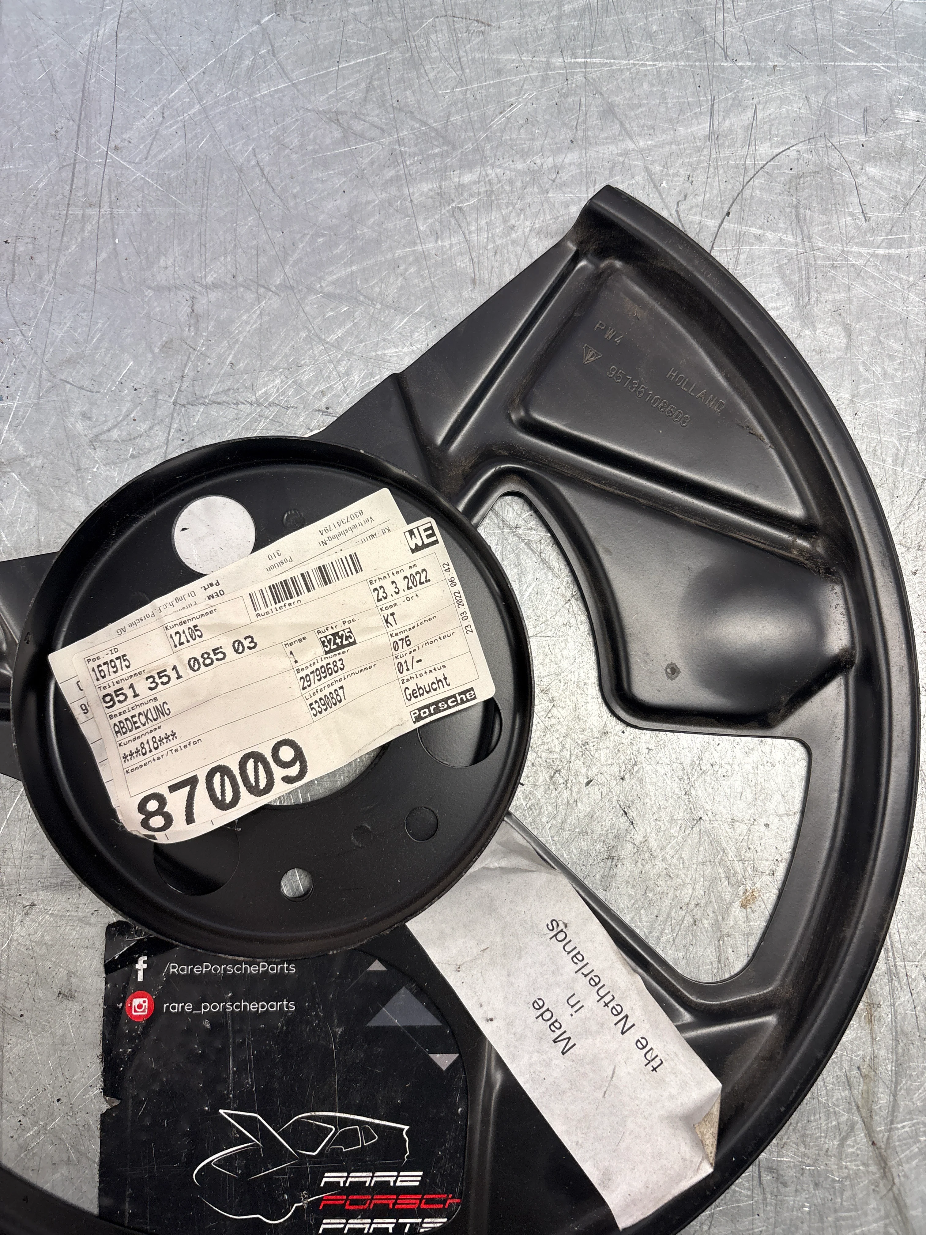 Porsche 944 S2 front disc backing dust plate, new, genuine 95135108503 - Image 3
