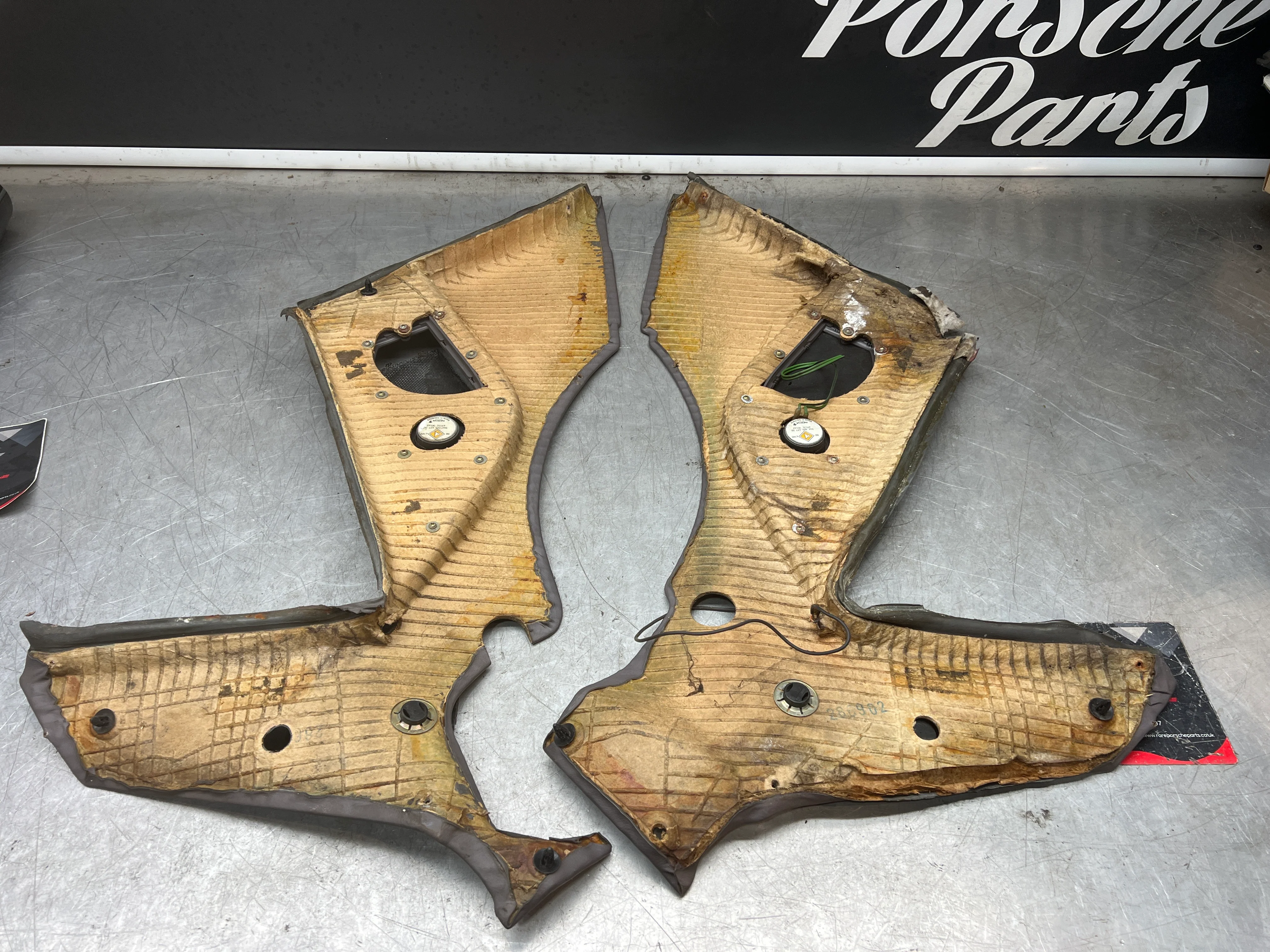 Porsche 944 Turbo S2 grey rear interior C Post trims/cards with M490 sound package, used spare or repairs 94455502113 / 94455502213 - Image 10