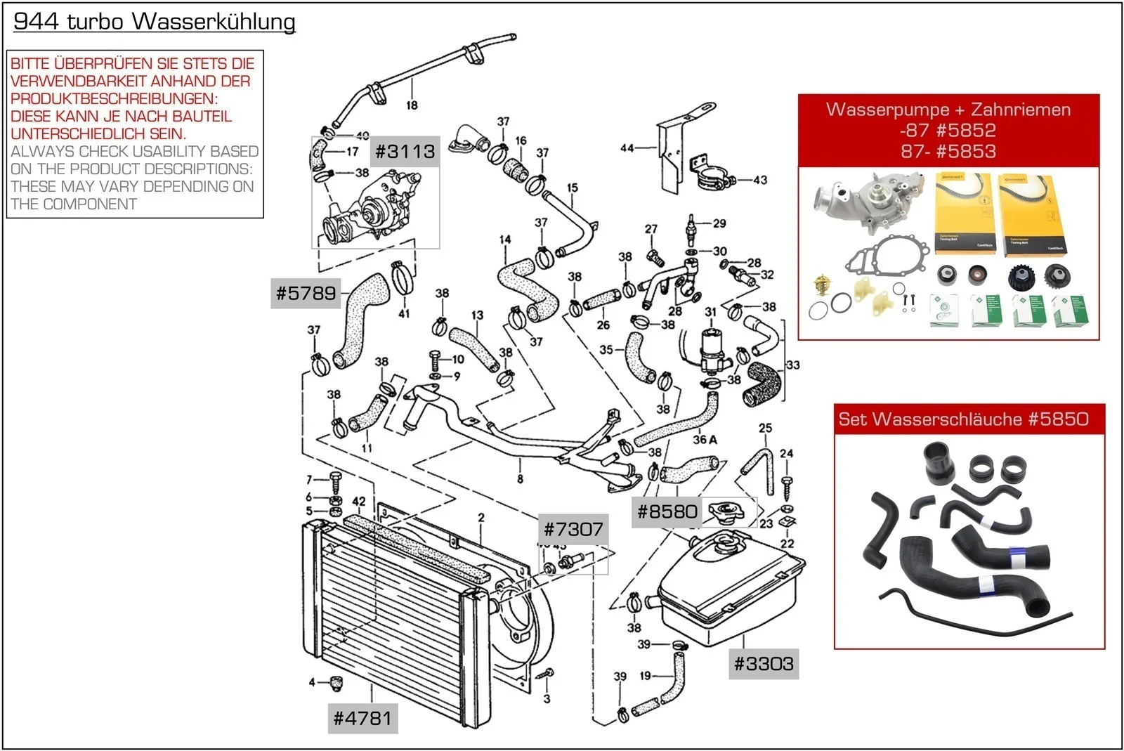 Water pump + timing belt for Porsche 924S 944 2.5 from '87 set - Image 2